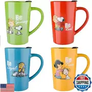 Peanuts Snoopy Gentle Reminders 18oz Travel Cup w/Lid, Stoneware, 4-Pack, Ass