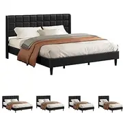 ALFORDSON Bed Frame Base King Size, Bed Platform Foundation with PU Leather Upholstered Headboard for Mattress Topper, Sarah Black