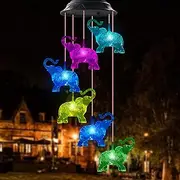 WANQDG Wind Chimes, Elephant Solar Wind Chimes for Outside, Waterproof LED Solar Powered Memorial Wind Chimes with Lights, Housewarming Gifts for Garden Outdoor Patio Yard Lawn Decor