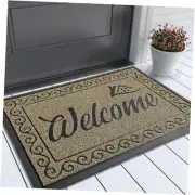 Welcome Front Door Mat, Heavy Duty Easy Clean 29.5 x 17 Inches Beige Brown