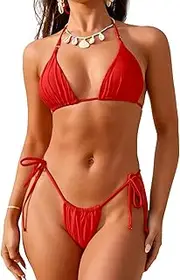 [Bavace] Womens Triangle Thong Two Piece Bikini Set Sexy String Bathing Suit Swimsuit Swimwear