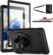 Galaxy Tab A8 Case,for Samsung Galaxy Tab A8 10.5'' 2022 with Screen Protector 360 Rotating Hand Strap&Stand, Drop-Proof Case for Galaxy Tab A8 SM-X200/X205/X207, Black