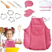11PCS Kids Kitchen Playset, Kitchen Playset with Kids Apron, Chef Hat and Other Accessories, Pretend Role-Play Set for Age 3+, Toy Sets for Toddlers 4-8