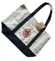 New Trader Joe's Reusable Canvas Tote Bag Eco Heavy Duty Medium Bag Blue & White