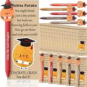 Sayglossy 20 Sets Graduation Pen Gift Bulk Positive Potato for Graduates Inspirational Potato Ballpoint Pens with Emotional Support Greeting Cards for University College Middle High School Graduate