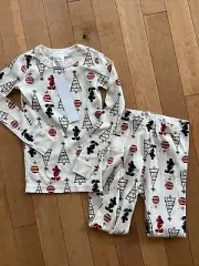 NWT Hanna Andersson Pajama Set 6 7 Disney Christmas Mickey 6 7 White Red Unisex