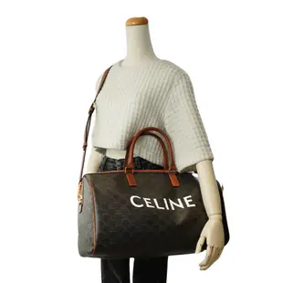 Celine Triomphe 帆布中型手提兩用旅行袋-45cm(黃褐色)