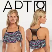 NWT Apt. 9 Multicolor Geometric Flounce Hem Bikini Top Racerback Size Medium