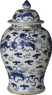Temple Jar Vase Foo Dog Colors May Vary Blue White Variable Handmade