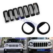 Front Grille Mesh Trim+Angry Bird Headlight Cover-Black for Jeep Patriot 2011-17 (for: Jeep)