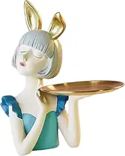 Perfk Girl Figurine Girl Statue Storage Tray Phone Candy Jewelry Tray Key Holder Crafts Girl Sculpture for Party Desktop Home Decor Birthday Gift, Green