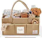 Babylicious Modern Chic Tan Felt Diaper Caddy Organizer | Large Baby Diaper Caddy for Changing Table | Name Card Included - Newborn Essentials Must Haves for Parents