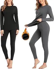 [SIMIYA] 2 Pack Thermal Underwear for Women Long Johns Winter Warm Fleece Lined Base Layer Set Cold Weather Top and Bottom