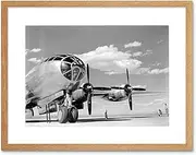War Military Plane Bomber B-29 Propellor Cockpit BW Framed Wall Art Print