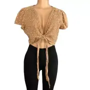 NWT American Eagle Outfitters Womens Smocked Tie-Front Blouse Size XL
