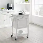 White Wooden Stainless Top Kitchen Storage Cart Utility Island Shelf Towel Rack