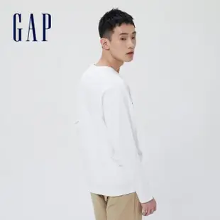 【GAP】男女同款 Logo長袖T恤 厚磅密織親膚系列-白色(451047)