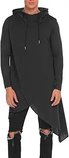 [JEShifangjiusu] Mens Casual Poncho Hooded Fashion Cape Cloak Asymmetric Hem Pullover Warm Drawstring Hoodie Sweatshirts
