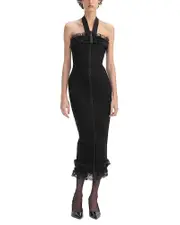 Self-Portrait x Christopher Kane Black Knit Zip Ruffle Midi Dress
