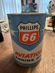 Vintage PHILLIPS 66 Aviation Engine FULL Unopened Gas Station Motor Oil Can