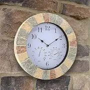 Outdoor Garden Wall Clock,14 Inch Waterproof Wall Clock with Thermometer and Hygrometer European Style Round Resin Garden Wall Clock Indoor Outdoor Decoration