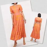 DIANE VON FURSTENBERG NWT Orange Zadie Lepar in Lepic Argos Back tie Maxi Dress1