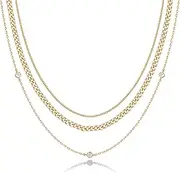 [PAVOI] 14K Gold Plated Dainty Layering Necklaces for Women | Snake Chain, Curb Link, Paperclip Layered Chains | Trendy Layering Necklace