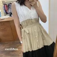 在飛比找Yahoo!奇摩拍賣優惠-CARDI 女裝 正韓 法式撞色背心長洋 高腰裙 連身 撞色