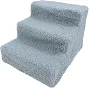 Dog Stairs Ramp for Beds Couches, Anti Slip Dog Ramp Steps with Fabric Cover,3 Tiers Dog Ramp for High Beds, Dog Steps for Bed, Pet Steps for Small Dogs and Cats (Grey)