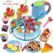 Girls Toys DIY Pretend Play Toy Simulation Food Birthday Cake Set Play House Kitchen Toys Gifts For Children Kids 80 Blue Has light