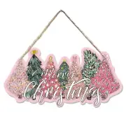 CGBHW Pink and Green Christmas Tree Wooden Sign, Merry Christmas Decoration H...