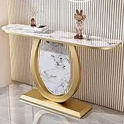 LYXWGRZD Console Table, Narrow Sofa Table with Faux Marble Tabletop, Industrial Entryway Table with Metal Frame, Side Table, Behind Couch Table for Hallway, Living Room, Foyer, Corridor(Gold D,100cm/3