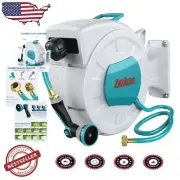 Premium Retractable Garden Hose Reel 5/8" x 66FT with Brass Connector & Nozzle
