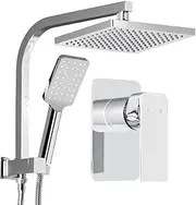 Cefito Shower Head Set, 8" Rain Hand Showers Rail Taps Holder Handheld Mixer Faucet Showerhead Tap Kit Bath Accessories Bathroom Fixtures Wall, High Pressure 1.5m Stainless Steel Water Hose Silver