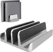 [Updated Dock Version] Vertical Laptop Stand, Geecol Double Desktop Stand Holder with Adjustable Dock (Up to 17.3 inch), Fits All MacBook/Surface/Samsung/HP/Dell/Chrome Book (Grey) (Grey)