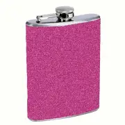 Pink Sparkle Glitter Y2k VINYL SKIN Flask 8oz Stainless Steel Hip Drinking