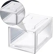 HEALSOPTHY 1Pc Transparent Shoe Storage Box Clamshell Design Stackable Household Organizer for Sneakers Environmental Protection Material Easy Open Close Dustproof Display Case for Home