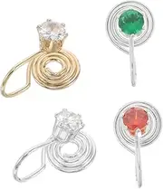[MOBUTOFU] 4pcs Gold Earrings Flat Back Hypoallergenic Rhinestone Ear Cuff Studs Earring Set