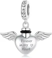 [Generic] Dangle Charm Pendant Ashes Memorial Always In My Heart Moonstone Genuine 925 Sterling Silver Compatible With Bracelet