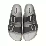 Men Slide Sandals Northside Raegan Grey Leather Two Strap Sandals NEW