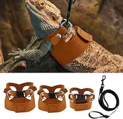 3 Pack Bearded Dragon Harness and Leash Set Adjustable Soft Leather Lizard Harness 3 Sizes with Retractable Leash Small Animal Traction Rope Walking Vest Accessories for Lizards, Other Reptile