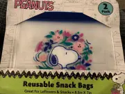 NEW PEANUTS SNOOPY Reusable Snack, makeup Bags Snoopy & Flowers 2pk. 8.5 x 7