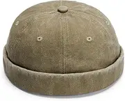 [YAMEIZE] Retro Washed Brimless Cap for - Women Men Adjustable Vintage Brimless Hat Beanie Driving Outdoor