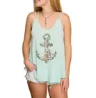 Wound Up Tank Top Floral Anchor Double Strap Light Blue Sleeveless
