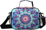 Blue Purple Mandala Insulated Lunch Box for Women Men - Ideal for Work, Picnics - Includes Adjustable Shoulder Strap