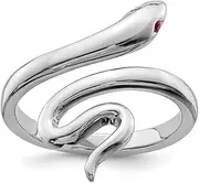 [JewelryWeb] 925 Sterling Silver Polished Snake With Simulated Ruby toe ring