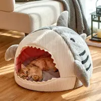 在飛比找蝦皮購物優惠-幸運卡通鯊魚造型貓洞穴床寵物帳篷屋軟墊防滑底