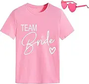 [Dongcill] Bridesmaid T-Shirt, Pink, JGA Stag Party T-Shirt, Women, Women's JGA T-Shirt, Team Bride Shirt, Bridesmaid T-Shirt, Bridesmaid S Bracelet x 2 + Glasses x 1 + Hot Gold Tattoo Sticker x 2, pink, One