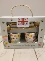BlueBird & Willow British Tea Shop 2 Espresso Bee Cup & 2 Coffee Spoons