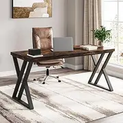 Tribesigns Office Computer Desk, 140cm Heavy Duty Study Desk with Z-Shaped Metal Leg, Modern Simple Home Office Computer Desk, Rustic Brown